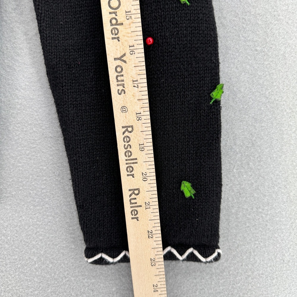 90s Reference Point Holiday Snowman Christmas Tree Cardigan Sweater Black M VTG - Picture 7 of 10
